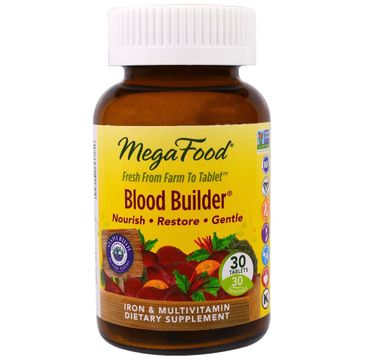 Mega Food Blood Builder suplement pomagający utrzymać prawidłowy poziom żelaza we krwi suplement diety 30 tabletek