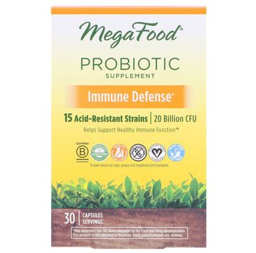 Mega Food Immune Defense Shelf-Stable Probiotics 15 szczepów probiotycznych suplement diety 30 tabletek