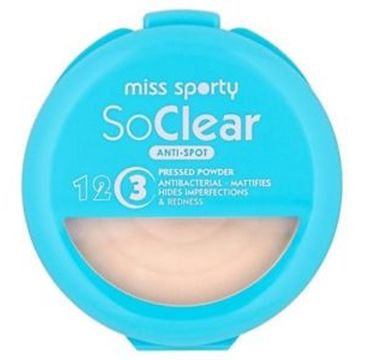 Miss Sporty So Clear Anti-Spot 3 Pressed Powder Antibacterial prasowany puder matujący 001 Transparent 9,4g