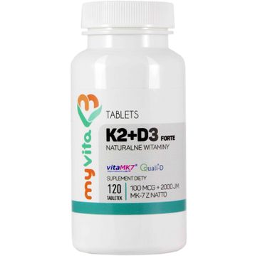 Myvita Witamina K2 MK-7 z Natto 100µg + D3 2000IU suplement diety 120 tabletek