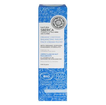 Natura Siberica Organic Certified Balancing Night Face Cream-Fluid organiczny certyfikowany balansujący krem - fluid do twarzy na noc do skóry mieszanej i tłustej z hydrolatem z sofory chakaskiej (50 ml)
