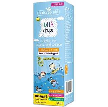 Natures Aid DHA Drops Omega-3 suplement diety w płynie Lemon Flavour 50ml