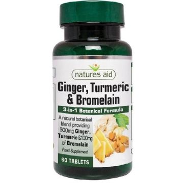 Natures Aid Ginger 500mg + Turmeric + Bromelina 100mg 3W1 Botanical Formula suplement diety 60 tabletek