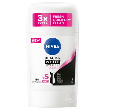 Nivea Black&White Invisible Clear antyperspirant w sztyfcie 50ml