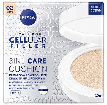 Nivea Hyaluron Cellular Filler 3in1 Care Cushion pielęgnujący krem-podkład w poduszce SPF15 02 Medium (15 g)