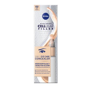 Nivea Hyaluron Cellular Filler 3In1 Eye Care Concealer krem korygujący cienie pod oczami 02 Medium (4 ml)