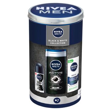 Nivea Men – Black&White Collection zestaw żel pod prysznic 250ml + łagodzący krem nawilżający do twarzy 75ml + antyperspirant roll-on 50ml (1 szt.)