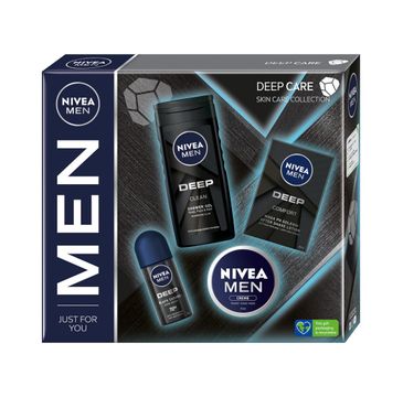 Nivea Men Deep Care zestaw antyperspirant roll-on 50ml + krem uniwersalny 75ml + żel pod prysznic 250ml + antybakteryjna woda po goleniu 100ml