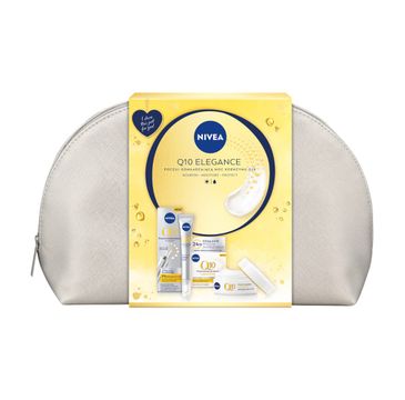 Nivea Q1 Elegance zestaw przeciwzmarszczkowy nawilżający krem na dzień SPF15 50ml + serum precyzyjny wypełniacz zmarszczek 15ml + kosmetyczka