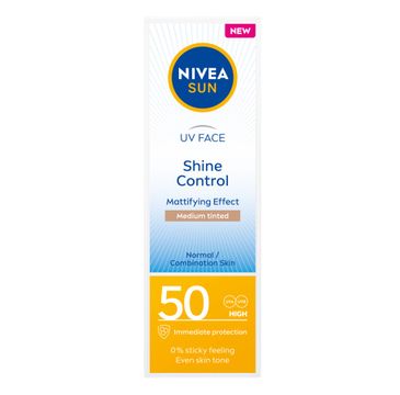 Nivea Sun UV Face Shine Control matujący krem do twarzy z wysoką ochroną SPF50 Medium Tinted 50ml