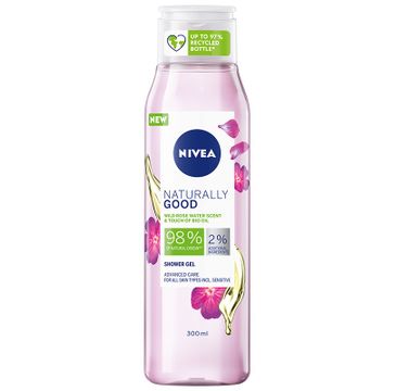 Nivea Żel pod prysznic Naturally Good o zapachu kwiatów dzikiej róży z BIO olejkiem (300 ml)