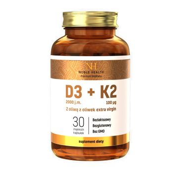 Noble Health D3 + K2 w oliwie z oliwek extra virgin suplement diety 30 kapsułek