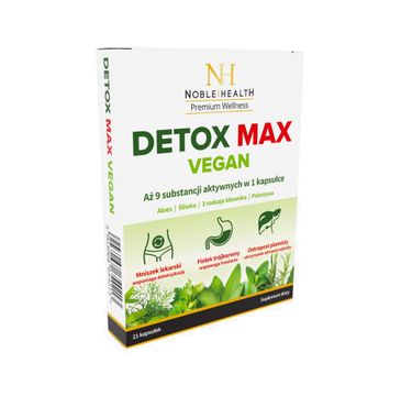 Noble Health Detox Max Vegan suplement diety wspomagający proces detoksykacji organizmu i prawidłowe funkcjonowanie układu trawiennego (21 kapsułek)