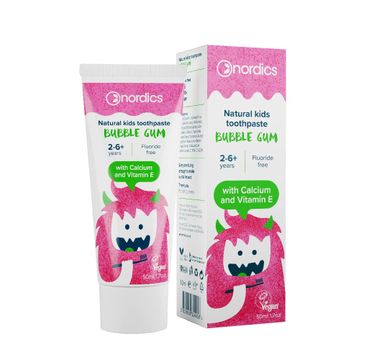 Nordics Natural Kids Toothpaste pasta bez fluoru dla dzieci 2-6+ lat Guma Balonowa 75ml