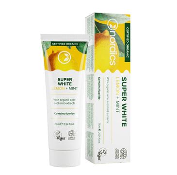 Nordics Super White Organic Toothpaste pasta do zębów z fluorem Lemon + Mint (75 ml)