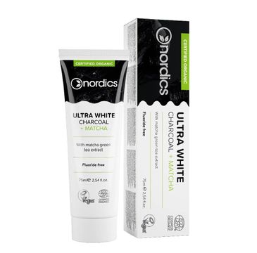 Nordics Ultra White Organic Toothpaste pasta do zębów bez fluoru z węglem Charcoal + Matcha (75 ml)