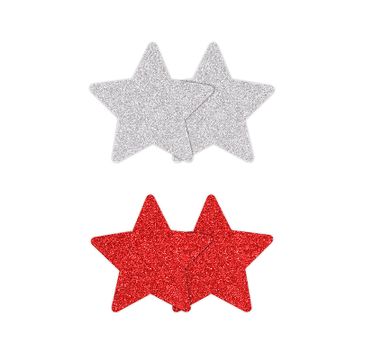NS Novelties Pretty Pasties nakładki na biust Glitter Stars Red/Silver (2 pary)