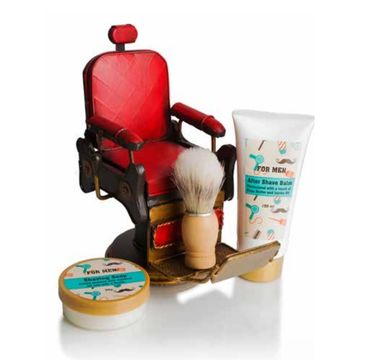 Pokhara – Vintage Barber Chair Shaving Gift For Men zestaw balsam po goleniu 150ml + mydło do golenia 50g + pędzel do golenia (1 szt.)