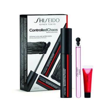 Shiseido zestaw ControlledChaos MascaraInk 01 Black (11.5 ml) + Ginza woda perfumowana (4 ml) + Shimmer GelGloss Shade 07 Shin-Ku Red (2 ml)