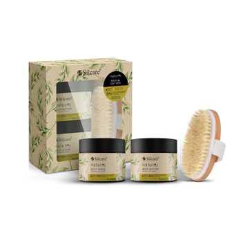 Silcare Naturro Special Gift Box zestaw masło do ciała (150 ml) + peeling do ciała (150 ml) + szczotka do masażu ciała