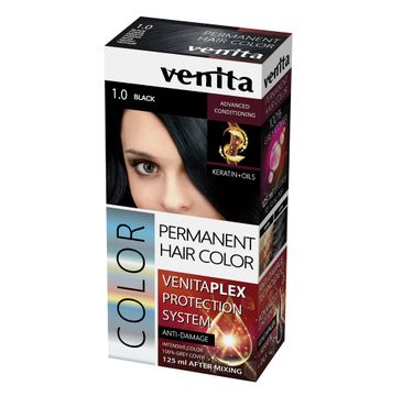 Venita Plex Protection System Permanent Hair Color farba do włosów z systemem ochrony koloru 1.0 Black