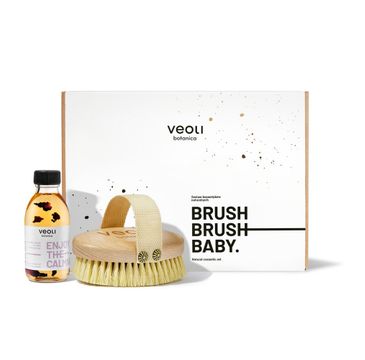 Veoli Botanica Brush Brush Baby zestaw relaksujący olejek do ciała z płatkami róży (150 ml) + szczotka do masażu ciała