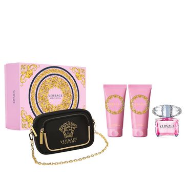 Versace Bright Crystal zestaw woda toaletowa spray (90 ml) + balsam do ciała (100 ml) + żel pod prysznic (100 ml) + torebka