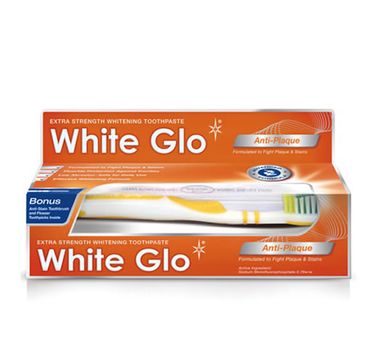 White Glo – Anti-Plaque wybielająca pasta do usuwania i zapobiegania osadzaniu się kamienia nazębnego 100 ml + szczoteczka (1 szt.)