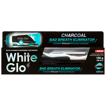 White Glo Charcoal Bad Breath Eliminator pasta węglowa odświeżająca oddech 100 ml + szczoteczka (1 szt.)