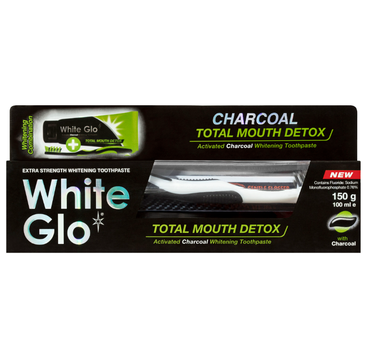 White Glo Charcoal Total Mouth Detox  pasta do zębów z aktywnym węglem 100 ml + szczoteczka (1 szt.)