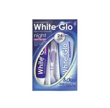 White Glo – Night & Day Whitening Toothpaste zestaw pasta do zębów 65 ml + żel na noc 65 ml + szczoteczka do zębów (1 szt.)