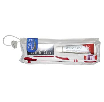 White Glo – Travel Pack  zestaw podróżny wybielająca pasta do zębów 16 ml + szczoteczka + wykałaczki dentystyczne (1 szt.)