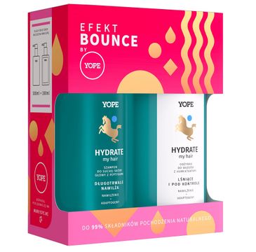 Yope Efekt Bounce Hydrate My Hair zestaw szampon do suchej skóry głowy z peptydami (300 ml) + odżywka do włosów z humektantami (300 ml)