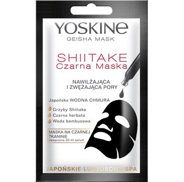 Yoskine Geisha Mask – Shiitake Czarna Maska na tkaninie nawilżająca i zwężająca pory (20 ml)