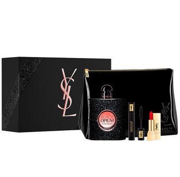 Yves Saint Laurent – Black Opium Pour Femme zestaw woda perfumowana spray 90ml + Mini Rouge Pur Couture 1 1.4ml + Mini Volume Effet Faux Cils Mascara N1 2ml + kosmetyczka (1 szt.)