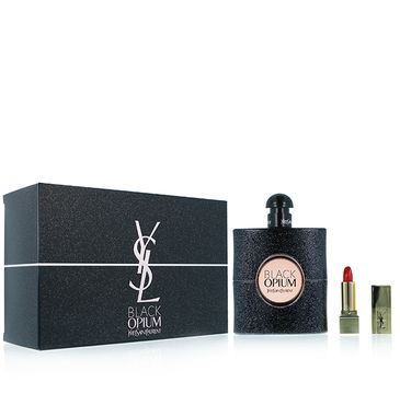 Yves Saint Laurent Black Opium Pour Femme zestaw woda perfumowana spray 90ml + Rouge Pur Couture szminka do ust 01 Le Rouge 1,3ml + kosmetyczka