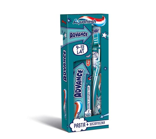 Aquafresh Advance zestaw pasta do zębów 75ml + szczoteczka do zębów 9-12 Years (1 szt)