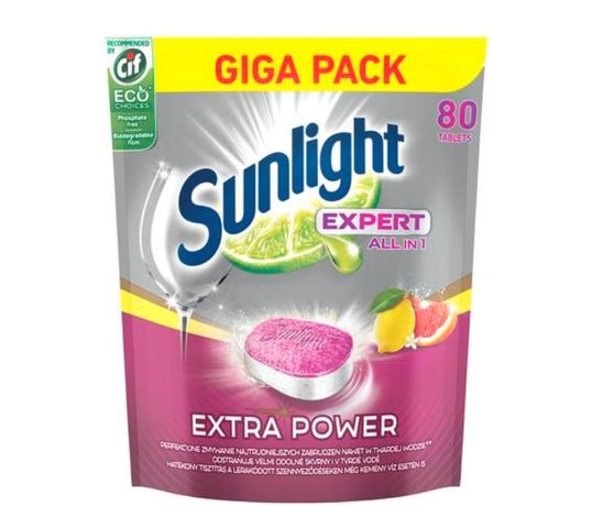 Sunlight Expert All In 1 Extra Power tabletki do mycia naczyń w zmywarkach Lemon 80szt