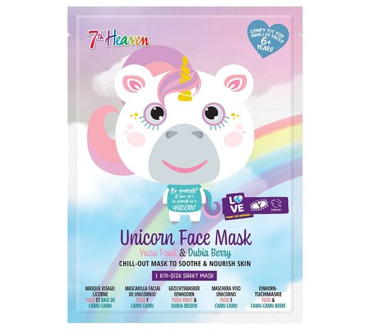7th Heaven Unicorn Face Mask kojąco-odżywcza maseczka w płachcie Yuzu Fruit & Dubia Berry (1 szt.)