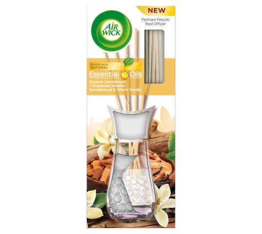 Air Wick Essential Oils pachnące patyczki zapachowe Drzewo Sandałowe i Zmysłowa Wanilia (30 ml)