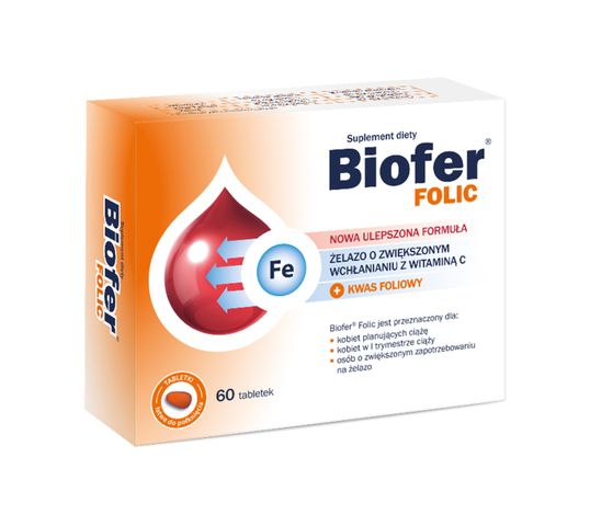 Biofer Folic żelazo o zwiększonym wchłanianiu z witaminą C i kwasem foliowym (60 tabletek)
