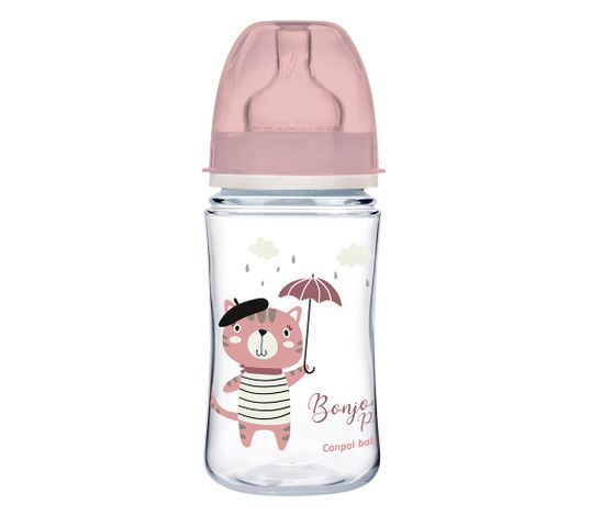 Canpol Babies EasyStart butelka szeroka antykolkowa Bonjour Paris Różowa 240ml