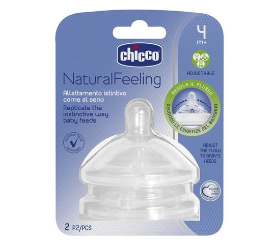 Chicco Natural Feeling smoczek silikonowy na butelkę trójprzepływowy 4m+ (2 szt.)