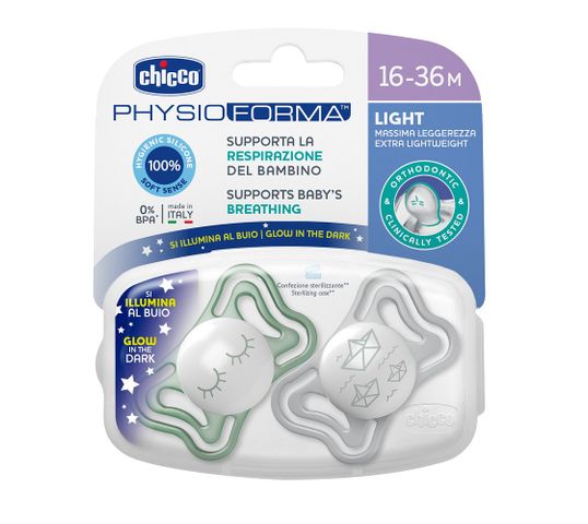 Chicco PhysioForma Light smoczek silikonowy uspokajający 16-36m Lumi (2 szt.)