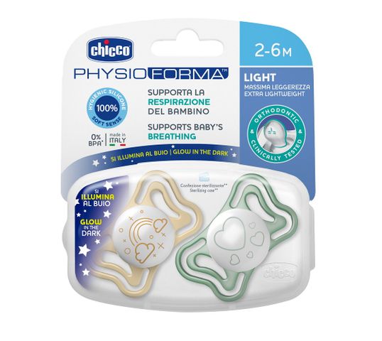 Chicco PhysioForma Light smoczek silikonowy uspokajający 2-6m Lumi (2 szt.)