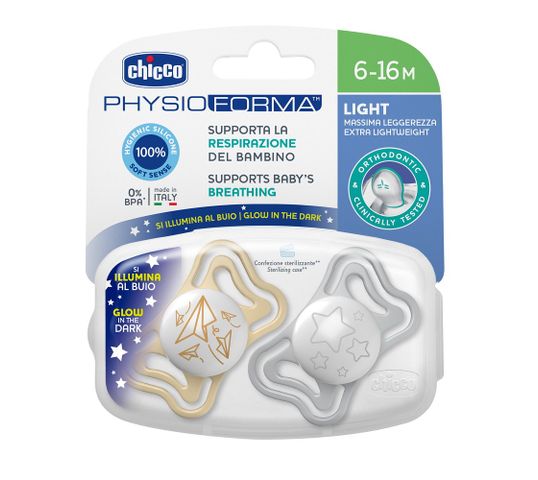 Chicco PhysioForma Light smoczek silikonowy uspokajający 6-16m Lumi (2 szt.)