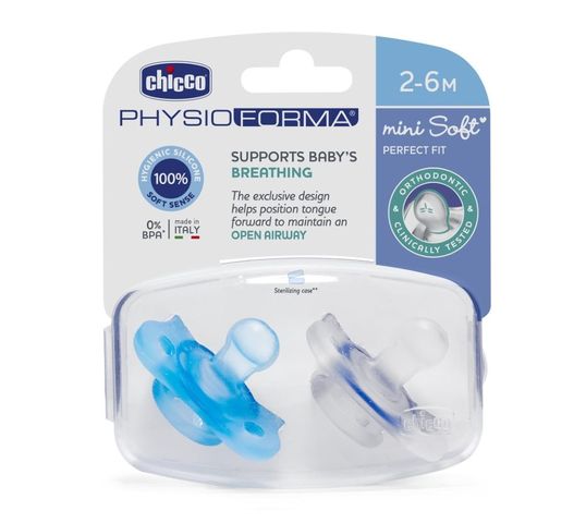 Chicco PhysioForma smoczek silikonowy uspokajający Mini Soft 2-6m Boy (2 szt.)