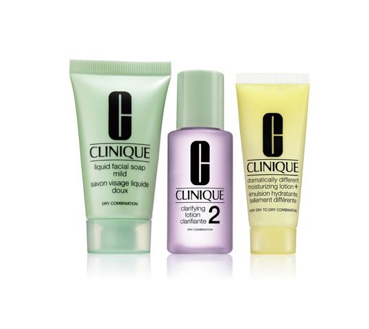 Clinique Great Skin Liquid Type 2 zestaw do pielęgnacji skóry suchej Liquid Facial Soap Mild (30 ml) + Clarifying Lotion 2 (30 ml) + Dramatically Different Moisturising Lotion (15 ml)