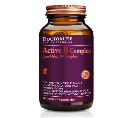Doctor Life Active B Complex Low Odor B-Complex optymalny kompleks witamin B suplement diety 100 kapsułek