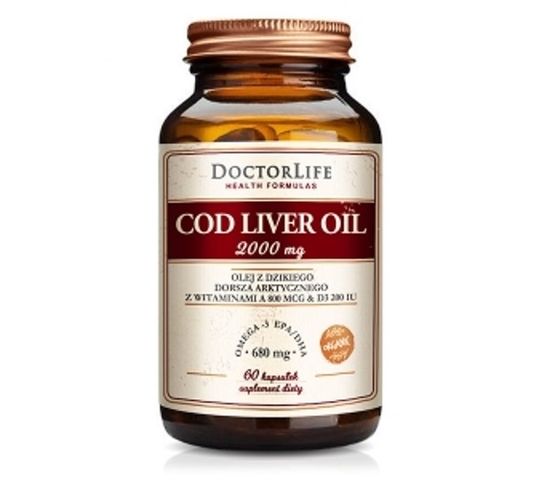 Doctor Life Cod Liver Oil 2000mg olej z dzikiego dorsza arktycznego z witaminami A 800mcg suplement diety 60 kapsułek